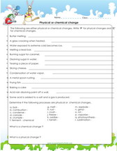 physical and chemical properties, science worksheet for kids